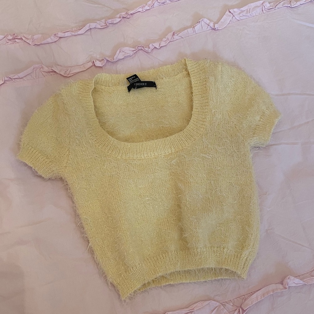 Forever 21 Yellow Fuzzy Crop Top